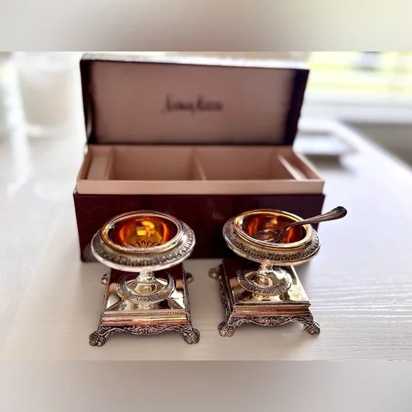 Neiman Marcus Vintage Godinger Silver and Gold Accent Salt Cellar Set - Picture 11 of 12